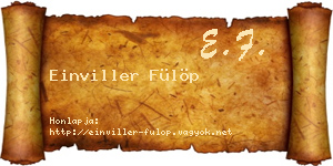 Einviller Fülöp névjegykártya